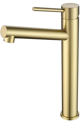 Tondiy Robinet de Lavabo Haut Doré, Mitigeur Vasque à Poser, Robinetterie Salle de Bain Chaud et Froid Réglable, Acier Inoxydable, Aérateur Démontable, Doré
