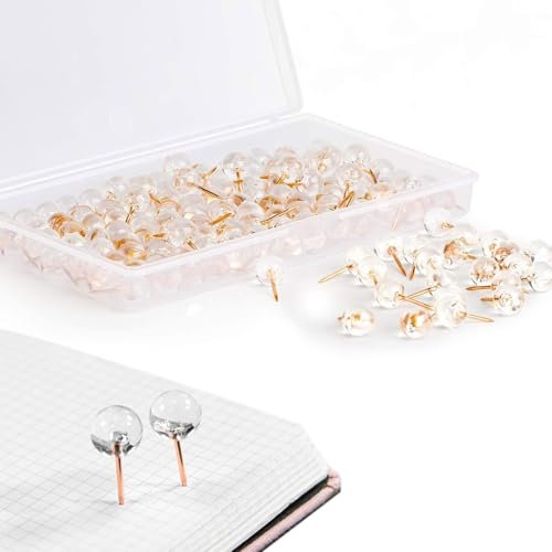 100 Stück Reißzwecken Transparent,Reißzwecken & Pinnnadeln,reißzwecken weiß,Reisszwecken,Heftzwecken Pinnwandnadeln Pinnadeln Reißnägel mit Aufbewahrungsbox für Pinnwand Büro Schule Zuhause