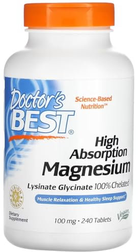 Doctor's Best - Magnésium à Haute Absorption | 100mg de Magnésium Pur, Bouteille de 240 Comprimés