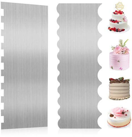 Cake Scraper, 2 Pcs Metal Cake Scraper, 9 Inch Double Sided Cake Smoother, Cake Scraper Buttercream Smoother, Cake Cutter, Pastry Scraper Tool, Stainless Steel Cake Edge Scraper