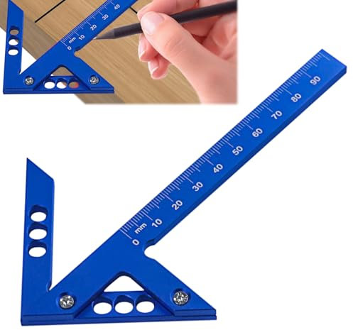 Mittenfinder Mittenlehre Linienlineal aus Aluminiumlegierung: PRITOK 45° 90° Winkel Linie Messgerät Zimmermannslineal mit 100-mm-Skala Runde Herz Lineal, Holzbearbeitungs-Messwerkzeug, Blau