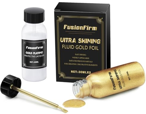 FusionFirm Liquid Gold Leaf Paint Kit 30ml - Alcohol Based Ultra Bright Gold Liquid Gilding, Suitable For DIY, Artistic Painting, Furniture, Craftwork, Etc. Transparent Gloss Varnish, Quick Drying