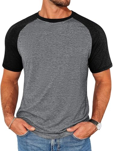 Runcati Mens Slim Fit T Shirts Raglan Short Sleeve Baseball Tshirts Black