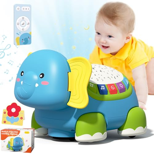 ZUSUZU Elefante Interactivo Juguetes,Juguetes Gateo para Bebes 3-12 Meses,Elefante Musical con Proyector de Luces y Música Relajante Ideal Como Regalo para Recién Nacidos,con Tarjeta de Felicitación