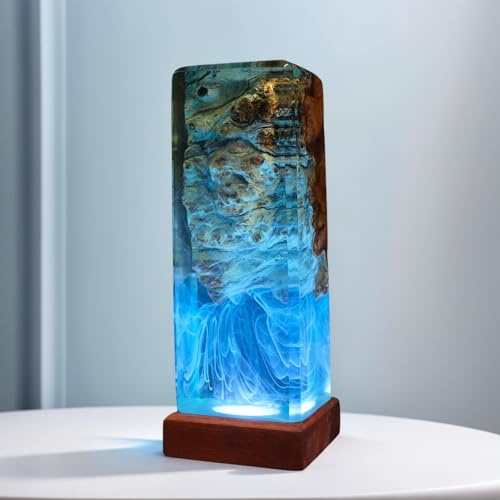 VISIOLEX Creative Ocean Epoxy Resin Wood Lamp, Handmade Multicolor Ocean Lamp, LED Lighting, Simulates Underwater Scenes, Perfect for Home Decor, Christmas/Birthday Gift (Model B, 22 * 7.5cm)
