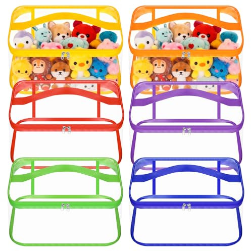 6PCS Clear Toy Storage Bags,9.5x6.7x5.1 Inch PVC Organiser Bags with Zipper, Multi-Colour Toy Containers with Handle, Reusable Waterproof Toys Pouch for Building Blocks Puzzle Balls Board Games