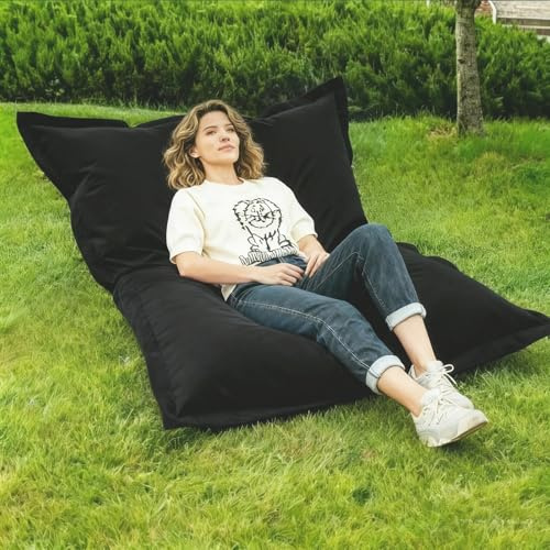 Funda de Saco de Bolas para Exterior e Interior (Sin Relleno) Sofá Puff Perezon - Tapiz Impermeable para Tumbona Tatami Sofá Cama Asiento para Suelo de Salón y Dormitorio(Black,120x150cm-cover)