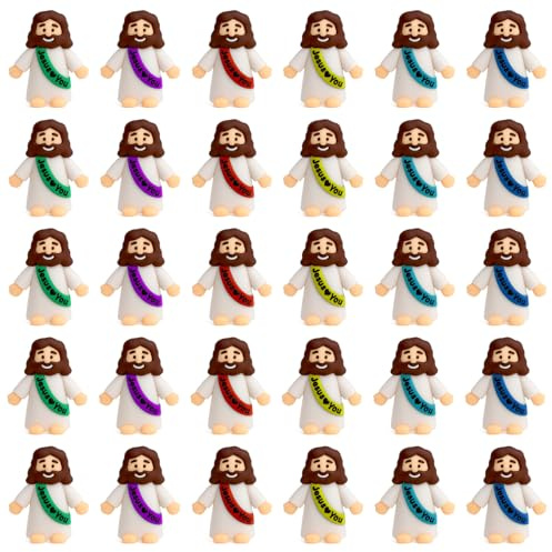 30 piezas Mini figuras de Jesús, Set multicolor de 6 colores, mini figuras de Jesús para decoración religiosa, regalos cristianos, decoración de Pascua y Navidad, para iglesia, regalo de bautizo