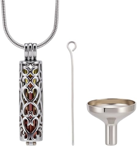 CREATCABIN Halsband Cylindrisk urna för aska smycken souvenir hjärtform rostfritt stål hänge minnesurna form genombruten flaska båge himmel askmedaljong för dam herr 40 x 10 mm