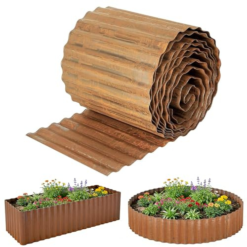 Bordura Jardín de Metálicas 6 m - Borde de Césped 15 cm - Borde de Parterre Flexible, Parterre de Flores o como Borde de Corte - Borde de Césped - Separador Jardín Exterior Ondulado