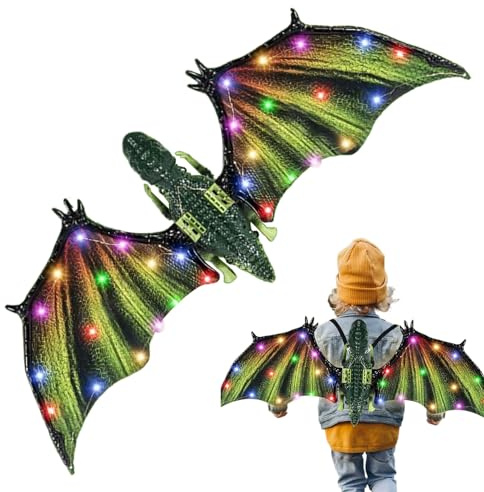 Dragon Wings Elektrisk flygande dinosaurie-leksak, animerad beat-actionfunktion, färgglatt LED-belysningssystem, inbyggd ljudmusikmodul | fantasifull simuleringsspel kostym