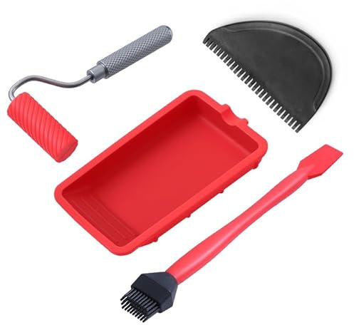 Bkqroa Rodillo de pegamento para madera: juego de 4 piezas para trabajar la madera con bandeja de pintura de silicona, rodillo de pegamento reutilizable rojo, pegamento de madera para manualidades