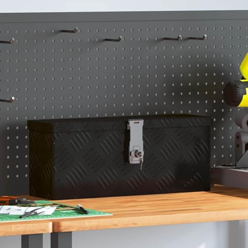 EDNRSOG Aluminum Storage Box 19.7x5.9x8.1 Black Corrugated Tool Case with Locking System for Tools Accessories and Gear, Durable Compact Transport Container