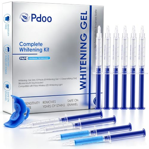 Teeth Whitening Gel 10 Pack with Silicone Mouth Tray - Whitening Gel 3ML*8 and Desensitizing Gel 3ML*2 - Blanqueamiento Casero para Dientes Sensibles