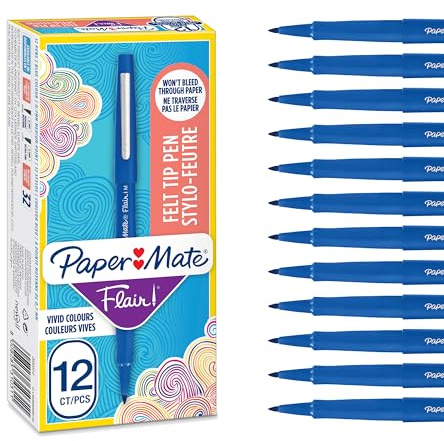 Paper Mate Tuschpennor, Medelspets (0,7 mm), Blå, 12 stycken
