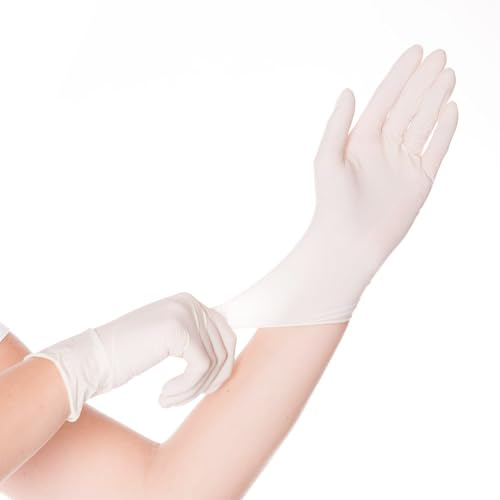 FRANZ MENSCH Hygonorm Skin Light Lot de 100 gants en latex poudrés, blancs, taille 7/S, L : 24 cm, gants jetables, gants en latex, gants jetables