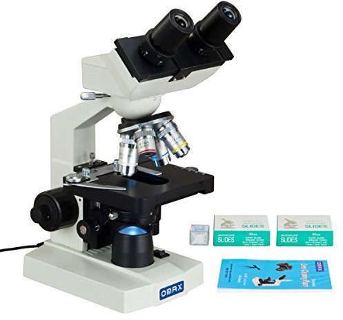 AmScope M82EZ-SCP OMAX LED-Verbund-Binokularmikroskop mit Leeren Objektträgern und Abdeckungen, Linsenpapier, 40x-2500x