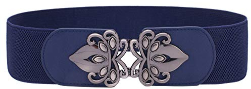 Syuer Womens Vintage Wide Elastic Stretch Waist Belt Retro Cinch Belt (L (78-96cm), Navy)