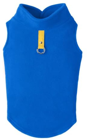 Gooby Fleece Vest Dog Sweater - Deep Blue, Medium - Warm Pullover Fleece Dog Jacket with O-Ring Leash for Small to Medium Dogs