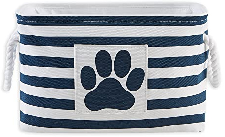 Bone Dry Striped Paw Patch Bin, Small Rectangle, Navy