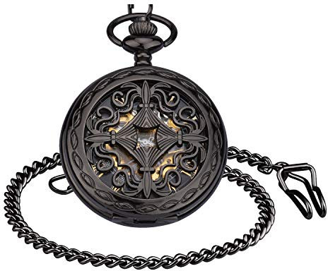 Unendlich U Herren Unisex Retro Taschen Uhr Römische Ziffern Skala Analog Taschenuhr Handaufzug Mechanisch Handaufzug Edelstahl Skelett Kettenuhr