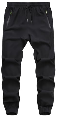 Muaney Men's Casual Workout Athletic Pants Elastic Waist Jogging Running Pants for Men with Zipper Pockets(MenR-Pants6001Black-3-L)