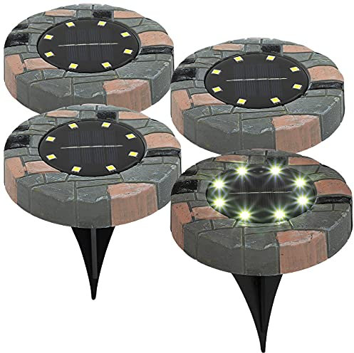 Lunartec Bodenleuchten Garten: 4er-Set Solar-Akku-Bodenleuchten mit 8 LEDs, warmweiß, IP44 (Bodenlampe Garten, Solarleuchten mit Erdspieß, Einbaustrahler)