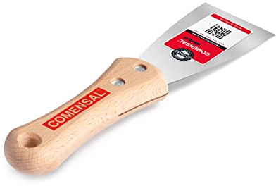 COMENSAL® Spatel med trähandtag 60 mm – gipsspatel – ergonomiskt formad – fyllning av håligheter – rostfritt stål – tillverkad i EU