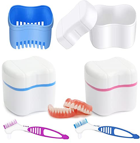2 Stücke Zahnprothese Etui 2 Prothesen Reinigerbürsten Prothesen Bade Box Zahnprothesen-Box Prothesen Reiniger Bürste Prothesen Prothesen Zahnbürste Für Falsche Zähne Lagerung Reinigung