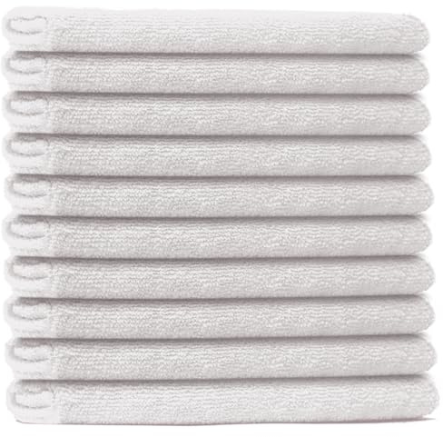 Casabella Microfiber Cleaning Cloths10 Pack - 40x40cm All-Purpose Towels for Kitchen, Car, and Home - Includes Microfiber Dish Cloths, Cleaning Dusters, and Car Cleaning Towels White