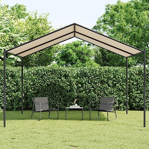Festnight Pérgola de Jardín con Techo, Pérgola de Acero 4x3 m 180 g/m² Cenador de Jardín con Toldo para Patio Terraza Acero y Poliéster Resistente al Agua y a UV Beige