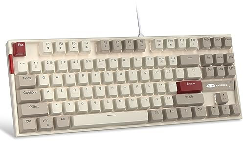 MageGee 75% Mechanical Gaming Keyboard with Red Switch, LED Blue Backlit Keyboard, 87 Keys Compact TKL Wired Computer Keyboard for Windows Laptop PC Gamer - Grey/White