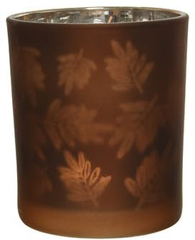 CHICCIE Photophore en verre avec feuilles Marron mat 8 x 7 cm Photophore Décoration d'automne