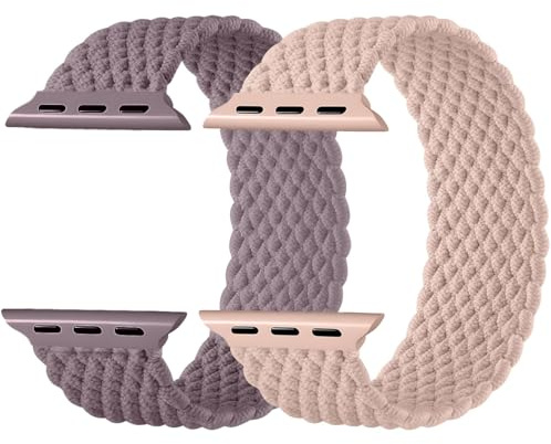 Charlam 2-pack flätat armband för Apple Watch, 41 mm, 40 mm, 38 mm, 45 mm, 44 mm, 42 mm, 49 mm, för dam, herr, stretchigt sportband i nylon för iWatch serie 9, 8, 7, 6, 5, 4, 3, 2, 1, SE, Ultra