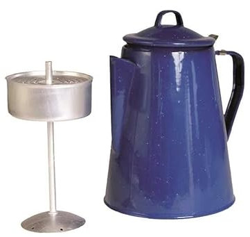 Cafetière en émail avec percolateur pour 12 tasses (2 l) Émaillé noir ou bleu + 2 cuillères à café Pour le camping et les déplacements Compact (bleu avec taches blanches)