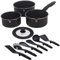 Blaumann Aluminium Induction Space Saving Cookware Pots Frying Pan Set Detachable Handle with Kitchen Accessories 6 Tools (Black Matt, 5 Pc w/ 6 Tools)