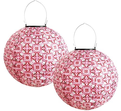 KUWUNG Solar Lampions Außen Wetterfest, 2 Stück 10 Zoll Außen Hängend Nylon Solar Lampions, Retro Led Lampions Solar Außen Wetterfest Für Garten, Balkon,Terrasse, Hof, Hochzeit, Party, Fest Deko (Rot)
