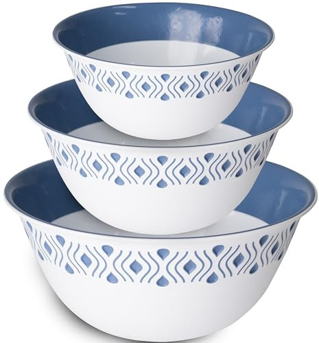 3er Schüssel Set rund blau-weiss Salatschüssel, Rührschüssel, Snackschale, Schüsseln, Plastikschüssel, Schalen Set, Rührschüssel Set, Salatschüsseln, Salatschüssel Groß, Salad Bowl, Servierschale