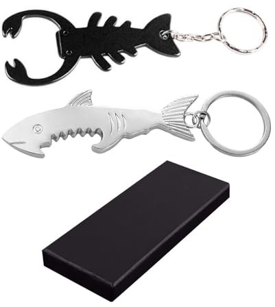 CHSZSH 2 Pièces De Porte-Clés, 1 Pièce De Boîte Cadeau, Porte-Clés Décapsuleur, Requin, Poisson, Décapsuleur Animal, Aluminium, Ouvre-Bouteille