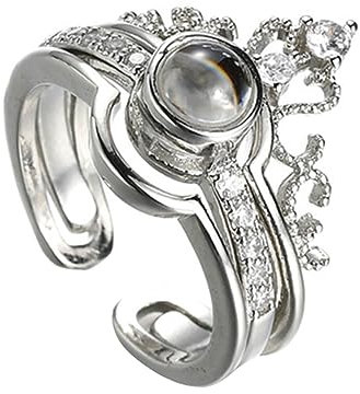 WRITWAA Verstellbarer Silberring Mit Zirkonia Krönchenform Sprachen Ich Liebe Dich Projektion Romantisches Geschenk Für Symbol Der Liebe Zu Besonderen Anlässen