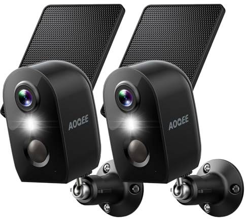 AOQEE Security Cameras Wireless Outdoor-2.4Ghz WiFi Cameras for Home Security, Battery Powered with Solar Panel, Color Night Vision, AI Motion Detection, SD Card/Cloud Storage, Work with Alexa, Y8 2P
