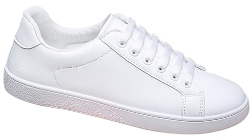 Zapatillas deportivas con suela plana para hombre, zapatos casuales para hombre, deportivos, de piel, elegantes, de negocios, cómodos, modernos, informales, cómodos, lisos, Blanco, 43 EU