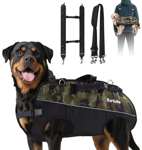 Bartuke Chaleco táctico para Perros de 66 cm, Chaleco antitracción Ajustable con Varias Pinzas de Correa y asa de Control, guía Reflectante de Camuflaje Oxford para Perros medianos y Grandes, Talla L