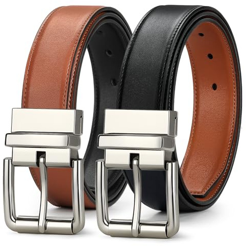 ITIEZY Reversible Belt for Men 1 Piece - 35mm Double Sided Mens Belt Leather for Dress and Casual, Customizable Fit for Elegant Style, Black/Brown