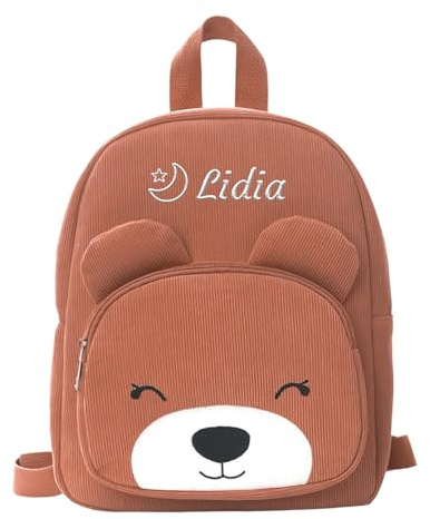 Generico Marrone Zaino Bambini Asilo Personalizzato con Nome Ricamato 31cm