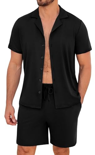 Marvmys Mens Pyjamas Shorty Short Sleeve Set | Men's Two-Piece Pyjamas Traditional T-shirt and Short Pyjama Set Nightwear Pjs Loungewear