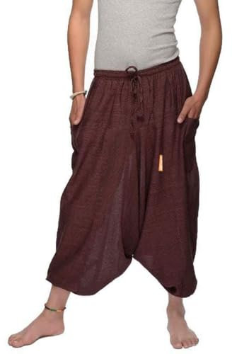 Simandra Haremshose „Singharaja“ I Braun (Einheitsgröße) I Fair gehandelte Unisex Aladinhose I Schlichte Pumphose für jedes Outfit I Baggy Hose I Handgemacht in Nepal