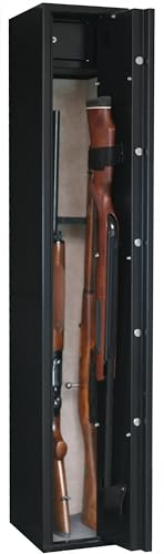 Infac Safe SD5 Armoire forte pour Armes en Acier | 4 Armes avec lunette + 1 dans la porte | Coffre intérieur | Serrure à clé