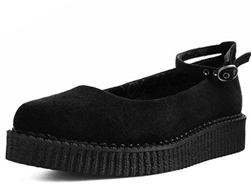T.U.K. Shoes Black Pointed Ballet Ankle Strap Creeper Sneaker Flats for Women | US Women 8