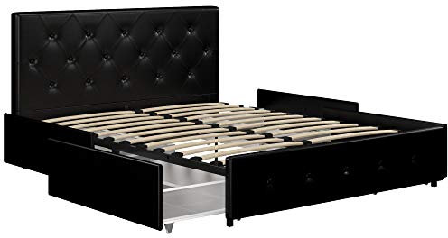 DHP Furniture Dakota Bett mit Stauraum, schwarzes PU, King Size